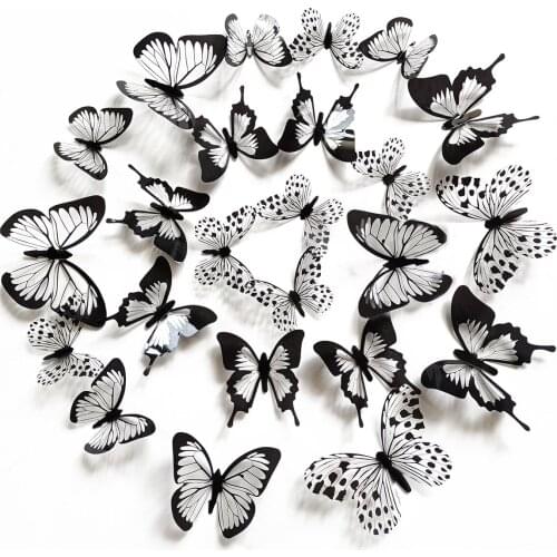 3D Three Dimensional Simulation Black and White Pattern Butterfly Wall Sticker Festive Jewelry Living Room Decorative Wall Stick