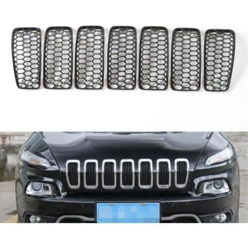 7pcs Black Red Insert Honeycomb Front Mesh Grille Grill Decoration Accessories Fit For 2014-2016 Jeep Cherokee Car Styling New