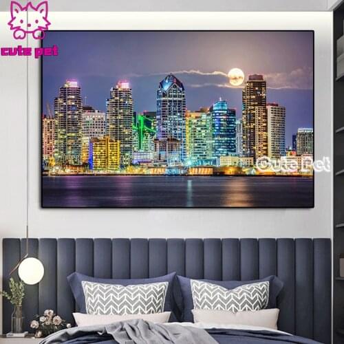 Cross Stitch Diamond Painting moon City building DIY Full Square Diamond Picture Decoration Gift 5d Diamond Embroidery Mosaic