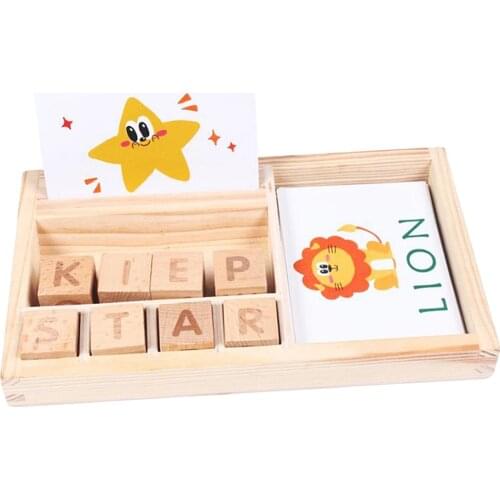 Kids Wooden Learning Word Spelling Toy Cognitive Card Jigsaw Toy Funny