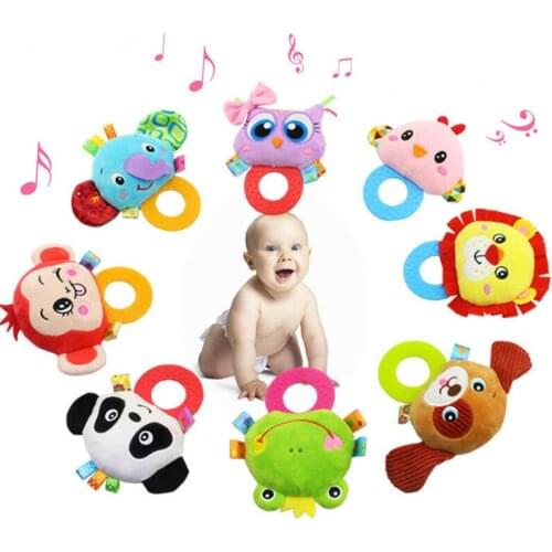 Baby Animal Hand Bell Rattle Toys Owl Panda Ring Teethers Rattles Soft Musical Plush Doll for Newborns Infants Educational Toys