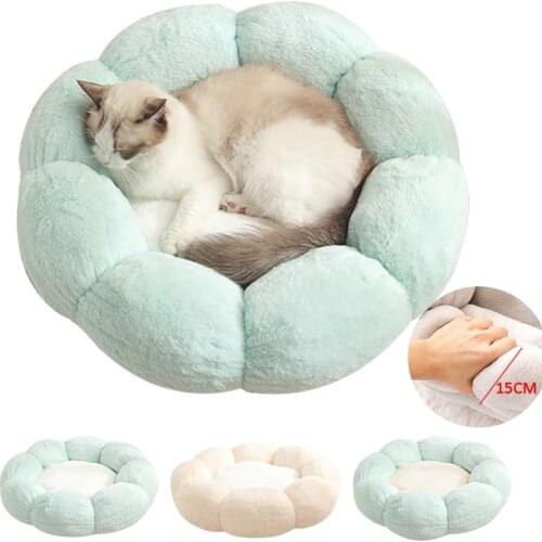 40/55cm Cat Bed Sofa Pet Sleeping Basket Comfortable Flower Shaped Plush Mat For Small Medium Dogs And Kitten Cat Accessories