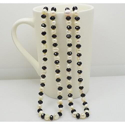 120cm Long Pearl Necklace White Color Baroque Freshwater Pearl Crystal Beads Necklace Charming Women Gift Jewelry