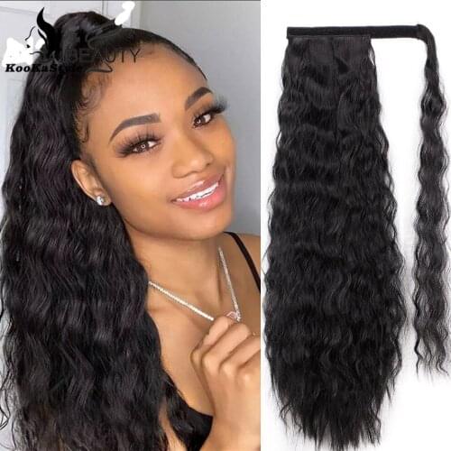 KookaStyle Long Straight Ponytail Wrap Around Clip In Ponytail Hair Extensions Heat Resistant Synthetic Natural Wave Pony Tail