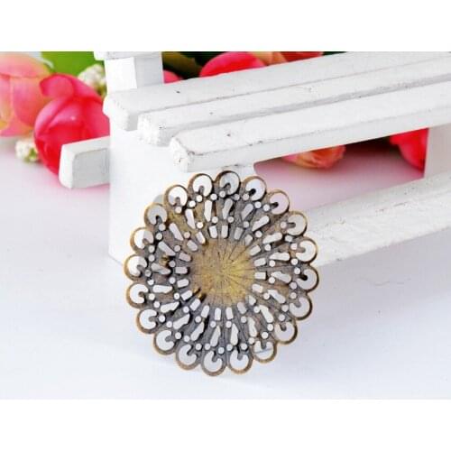 MIAOCHI -50Pcs Bronze Tone Filigree Round Wraps Connectors Metal Crafts Gift Decoration DIY Findings 37x37mm J0005