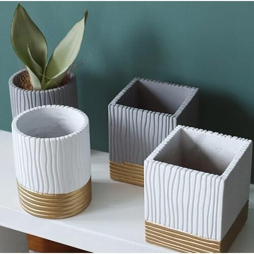 Gold stripe flower pot cement Nordic succulent pots balcony decorations fioriere da esterno Plant flowerpot garden accessories