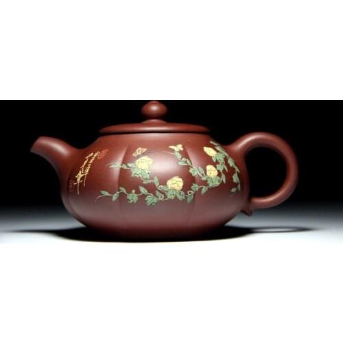 H867 yixing masters are recommended all handmade undressed ore purple clay mud painted pumpkin pot wholesale and sale