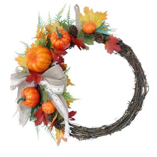 Simulation Pumpkin Wreath Lemon Leaves Garland Wall Home Door Hanging Pendant Party Festival Decoration Autumn Wreath Ornament
