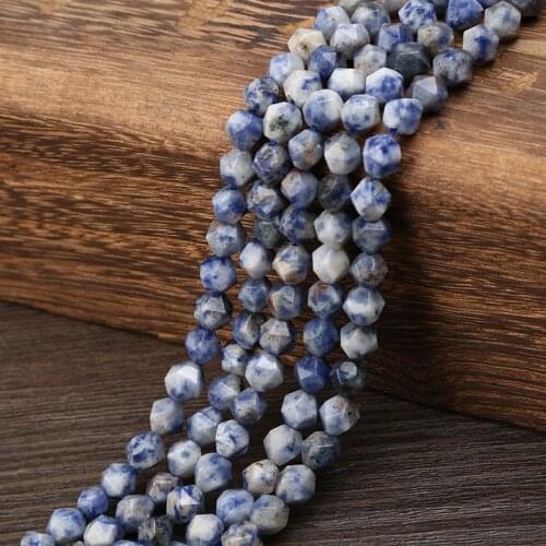 KANGKANG 2019 popular 8mm cut surface Polygon White-blue spot Natural Stone Bead For Jewelry Making DIY personality Bracelet