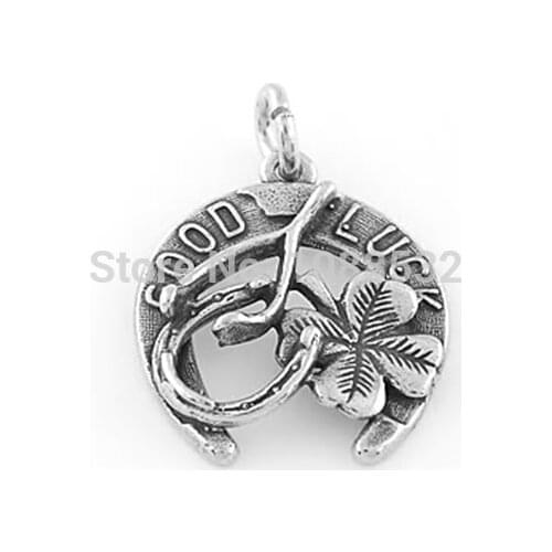 Kinitial Free ship DIY Good Luck Charm Pendant Good Luck Four Leaf Clover Charm Pendant DIY Necklace Jewelry Accessory