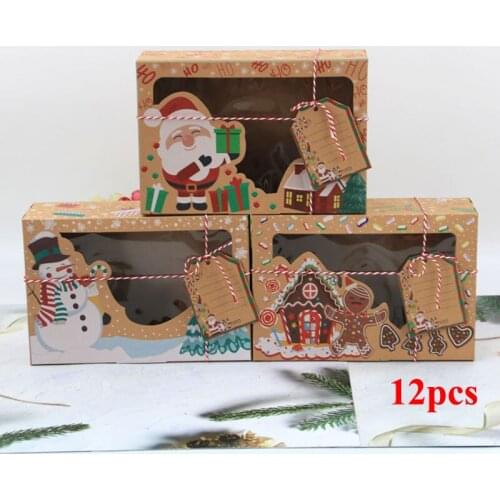 12Pcs/Pack Candy Box Bakery Gift Boxes For Festival Christmas Kraft Paper Gingerbread Cookie Boxes With Window Kraft Paper Box