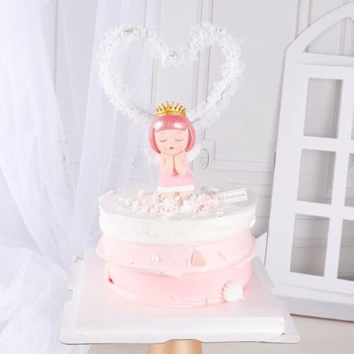 1pc 15x25cm Lace Romantic Heart Baby Girl Birthday Cake Topper Love Gift Mesh Heart rGreeting Card DIY Flag