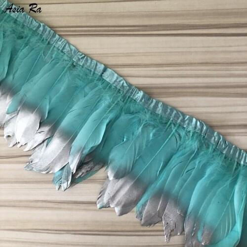 Mint Green Goose Feather Trims Silver Geese Feathers Ribbons / 15-20CM Fringes Goose Feather Cloth Belt DIY decorative 19 Color