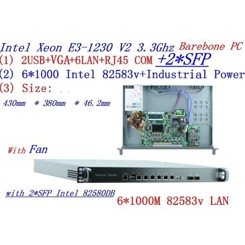 Inte Quad Core Xeon E3-1230 V2 3.3G Universal Access Routers 1U Firewall 2*SFP with 6*82583v Gigabit lan Barebone PC