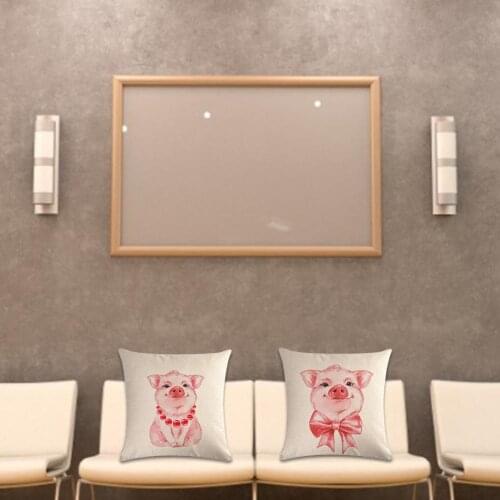 Cute 45*45 CM Throw Pillowcase Cushion Cover Pig Pattern Wearable Linen Cushion Case for Home Cars Sofa Seat