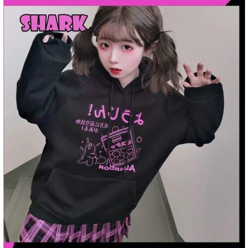 Kawaii Cartoon Print Woman Sweatshirts Hoodies Y2K Cute Anime Sweet Girls Hoodie Harajuku Vintage Tops Fun Punk Pullover Clothes