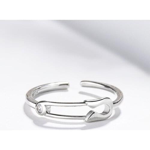 Fashion Creative Real 925 Sterling Silver Pin Ring Zircon Paper Clip Shape Adjustable Rings For Women Fine Jewelry Wholesale
