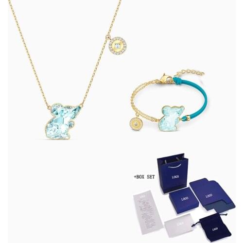 Fashion Jewelry SWA New ZODIAC RAT Set Gold Exquisite Sea Blue Mouse-Shaped Decoration Feminine Elegant Romanti Jewelry Gift