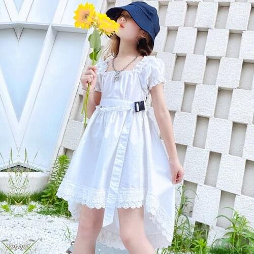 Fashion Summer Kids Dresses for Girls Short Sleeve Swallow Tail Dress Pretty White Princess Dress Elegant Party Costume Vestidos