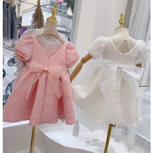 2021 Korean style girls bow dress fashion summer girls dresses 3-8 years A768