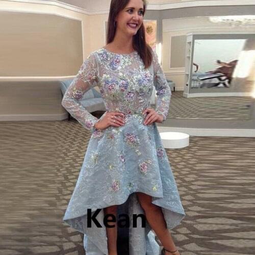 High Low Illusion Homecoming Dresses Full Sleeve Lace A-Line Above Knee, mini vetidos Elegant Purple Cocktail Dresses