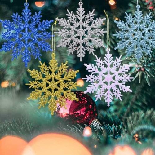 6Pcs 10cm DIY Artificial Glitter Snowflake Hanging Ornaments Xmas Birthday Party Wedding Garden Decoration Handmade Home Decor