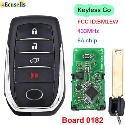 4 Buttons Smart Keyless Go Remote Car Key 433MHz 8A Chip for Toyota HILUX FCC ID:BM1EW 0182 Board TOY12