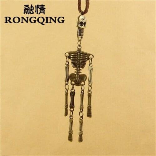 RONGQING 22*98MM 10pcs/lot Skeleton Halloween Pendants Necklaces Handmade Fashion Jewelry Charms DIY
