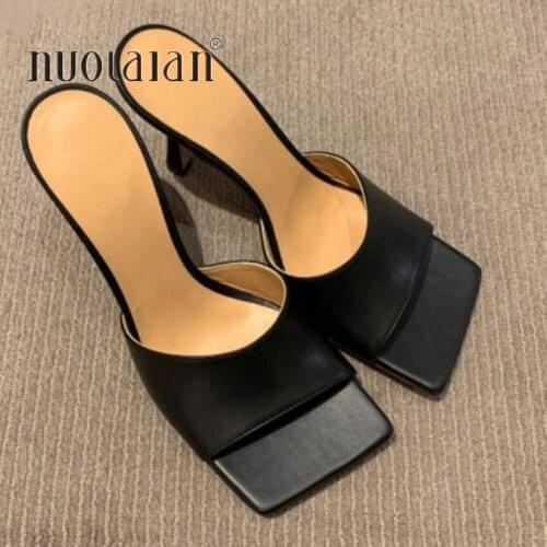 Square Toe High Heels Sandals Women Solid Open Toe Slipper Women Sandals Summer High Heel Mules Designer Party Dress Shoes Women