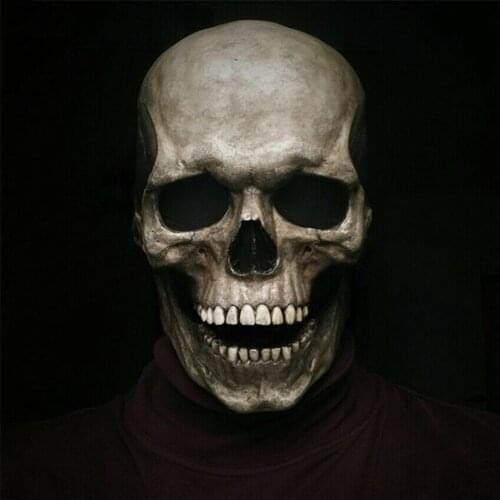 Happy Halloween Horror Decoration Full Head Skull Mask Helmet Movable Jaw 2021 Creative Funny Unisex Adults Scary Halloween NEW