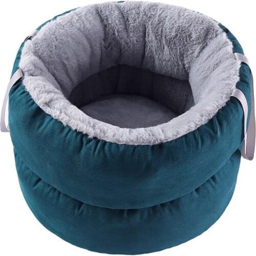 Dual Purpose Pet Cozy Cat Dog Removable Mat Cave Soft Kennel Suede Velvet Portable Nest Sofa Cushion Sleep Bag With Carry Belt