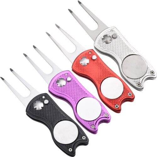 Mini Foldable Golf Divot Tool with Golf Ball Tool Marker Pitch Cleaner Golf Pitchfork Golf Accessories Putting Green Fork