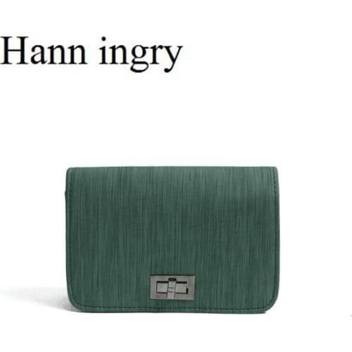 HANN INGRY Korean Version Single Shoulder Bag Lock Small Square Pack Stereotype Bag Vertical Version Mobile Phone Wallet H298D
