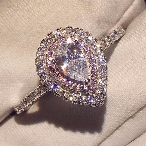 Sparkling Victoria Handmade Luxury Jewelry Pure 100% 925 Sterling Silver Gift for Women Drop Water White&Pink 5A Pave CZ Wedding