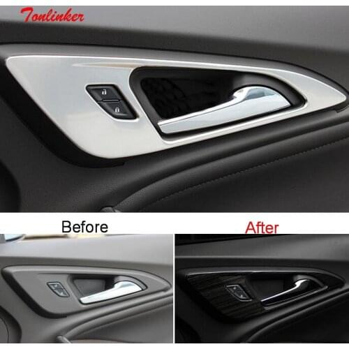 Tonlinker Interior Door Handle Cover case Sticker for Chevrolet Malibu 2017-19 Car Styling 4 PCS Stainless steel Cover Sticker