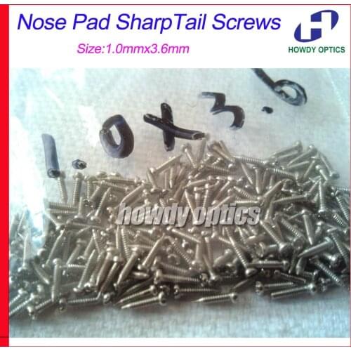 Free Shipping 500pcs/lot Eyeglass Glasses Screws Nose Pad Sharp Tail Screw Size 1.0mmx3.6mm with "-" Head Slot