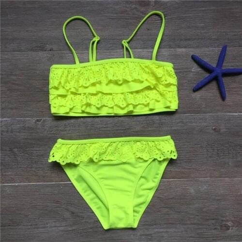 7-14 Years Girl Swimsuit Kids Hollow Out Teenager Girl Bikini Falbala Two Piece Children Swimwear Child Swim Wear Bathing Suits