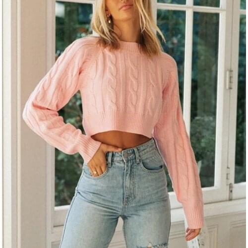 Foridol knitted long sleeve pink sweater pullovers female 2020 cropped pullovers jumper black vintage short sweater casual