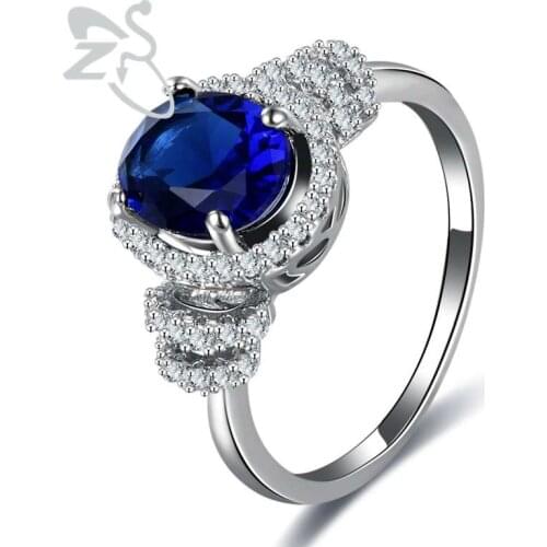 ZS Crystal Rings Blue Stone Rings Cubic Zircon Wedding Rings for Women cz Engagement Anillos for Women Trendy Silver Color Anel