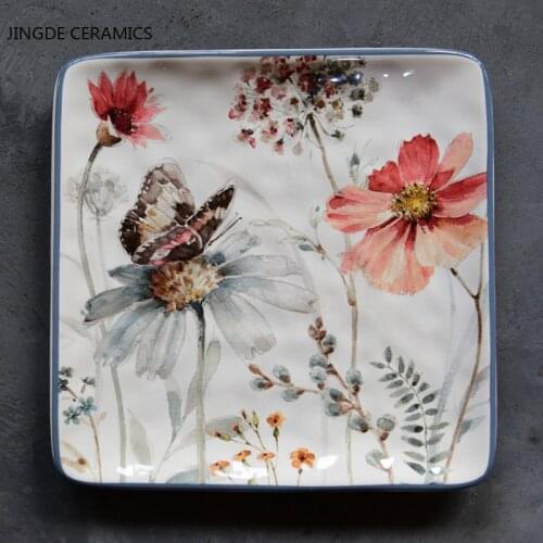 1pc American Style Ceramic Square Plate Dish Dinner Plates Restaurant Serving Tray Household Kitchen Tableware Dried Fruit Tray
