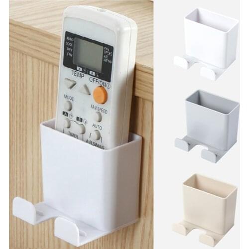 1pc Wall Mount Charger Phone Holder Stand Remote Control Hanger Base Support Hook Hanging Storage Box Rack Home Organizer
