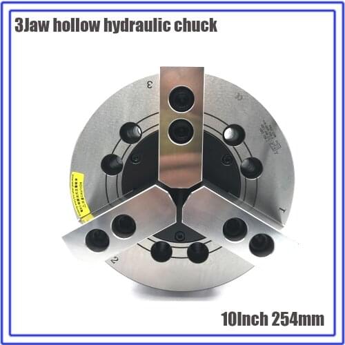 10inch 254mm 3 Jaw Hollow Hydraulic Chuck Hollow Power Chuck & Back Plate for CNC Lathe Boring Cutting Tool Holder Hole Oil