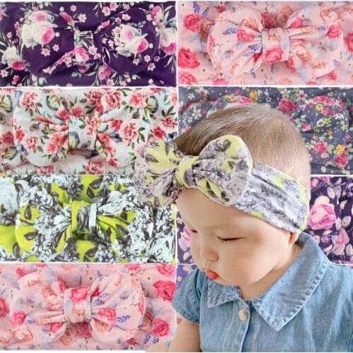 14 PCS/LOT, Vintage Baby Turban Headbands, Floral Fabric Hair Bow Head Wraps Baby Shower Gift Girls Hair Accessories