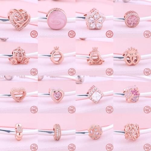 2021 New Original 925 Silver Sparkling Heart Openwork Mom Beads Rose Gold Charm Fit Pandora Charms Bracelets Women Jewelry Gifts