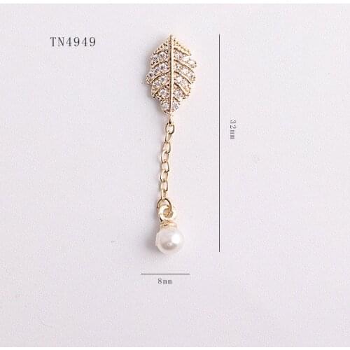 5pcs/lot TN4949 Crystal Zircon Leaves feather Pendant Nail Art Rhinestones nails accessories nail art decorations 3D Nail charms