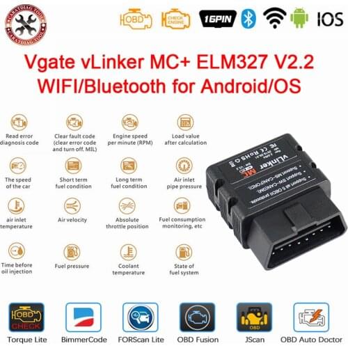 Vgate vLinker MC+ ELM327 V2.2 WIFI Forscan ELM 327 For Car OBD2 Bluetooth 4.0 Car diagnostic Scanner Tool For Android/IOS