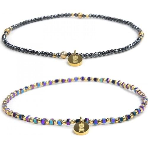 Morchic Womens Hematite Anklets, Handmade Foot Chain, Elastic Beach Chakra Jewelry 9.5" (Ank-Set2)