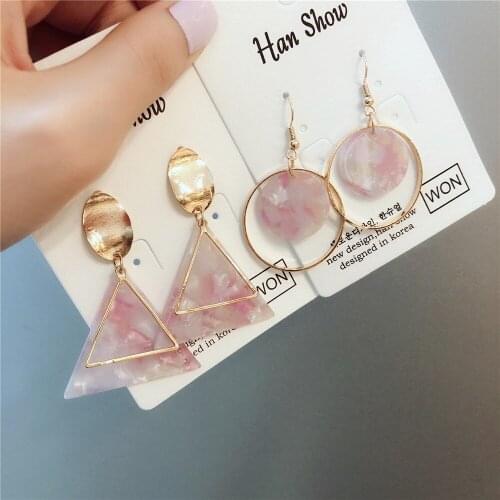 Romantic Design Fashion Tortoiseshell Triangle Round Pendant Earrings Pink Geometric aretes de mujer modernos 2018
