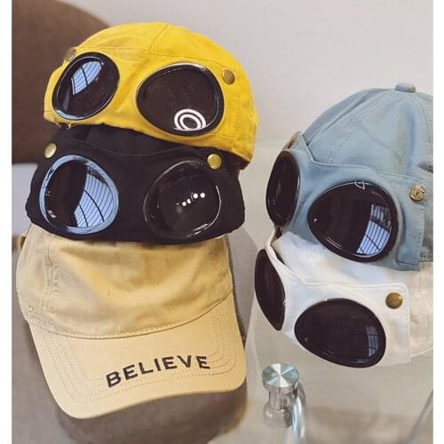 Kids Baseball Cap with Goggles Breathable Sunshade Eye Protection for Boys Girls Visor Cap Sun Hat