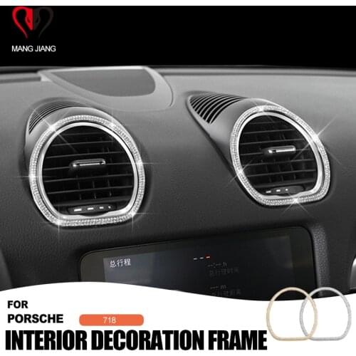 For PORSCHE 718 Steering Wheel Air Outlet Volume Knob Compass Clock Door Lock Front Sign Car Interior Decoration Frame Stickers